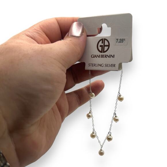 NWT Macy's Cultured Freshwater Pearl Dangle Drop Silver Bracelet NEW - Picture 2 of 12